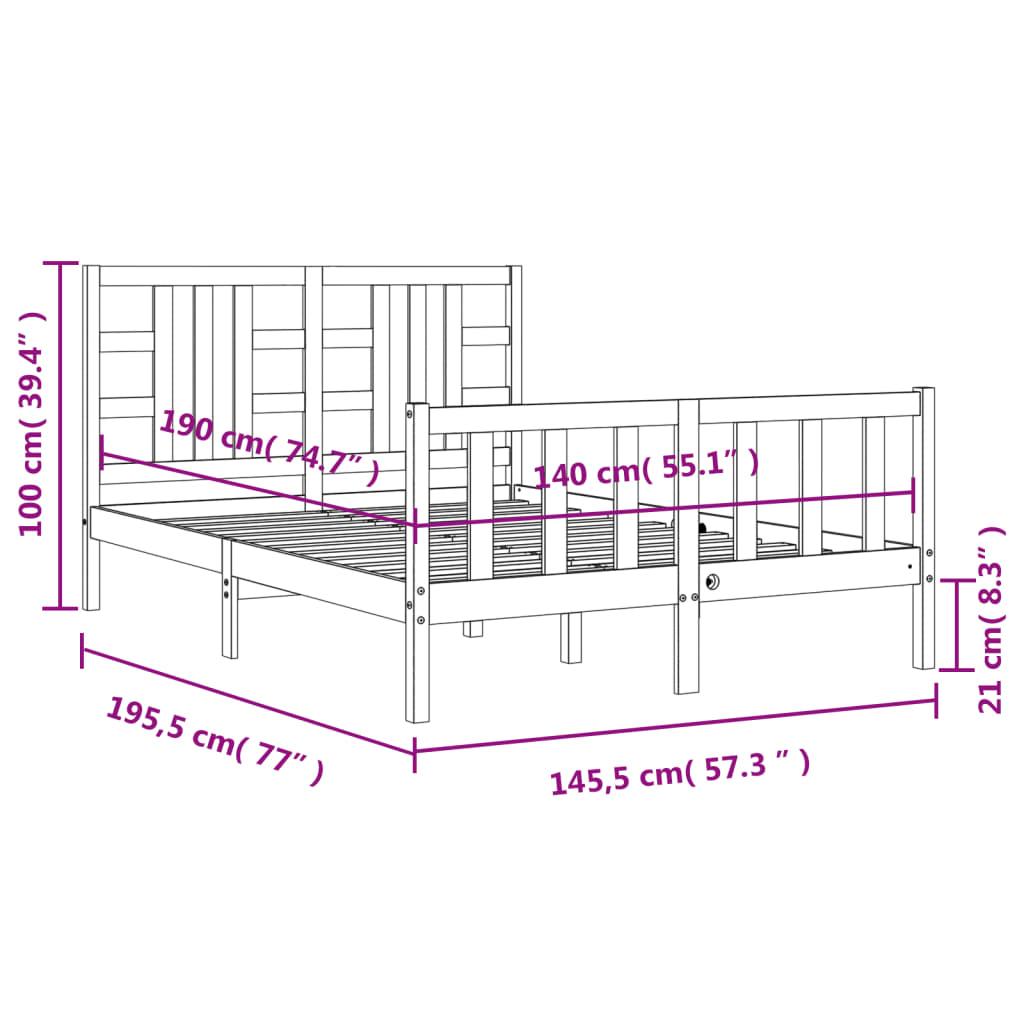 Posteljni okvir z vzglavjem 140x190 cm trden les