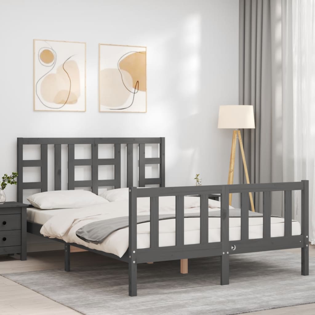 vidaXL Bed Frame with Headboard Grey 140x190 cm Solid Wood