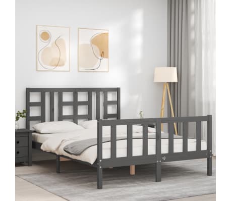 vidaXL Bed Frame with Headboard Grey 140x190 cm Solid Wood