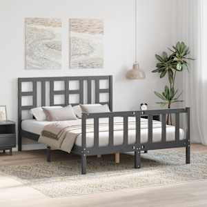 vidaXL Lovos rėmas su galvūgaliu, pilkas, 140x190cm, medienos masyvas