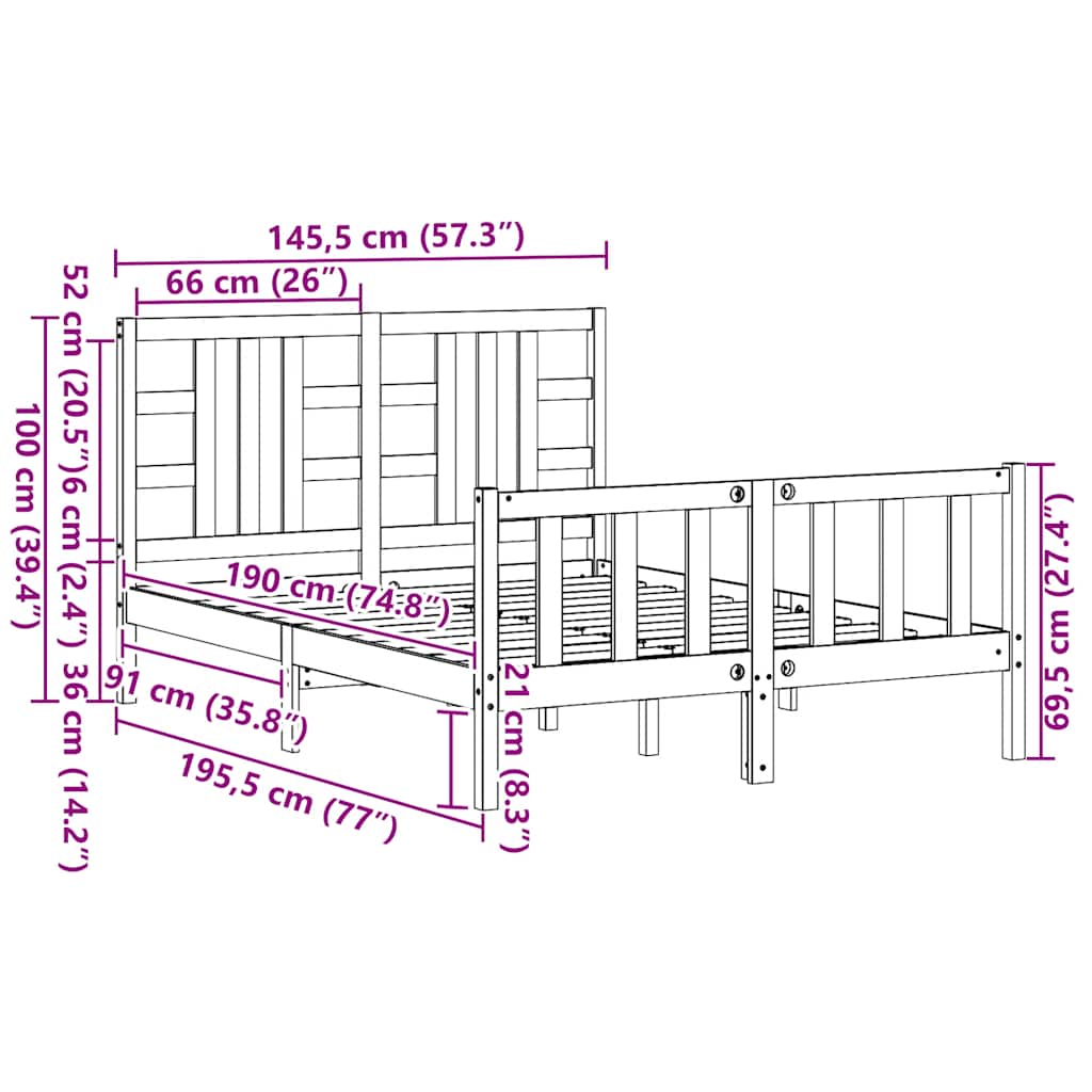 mézbarna tömör fa ágykeret fejtámlával 140 x 190 cm