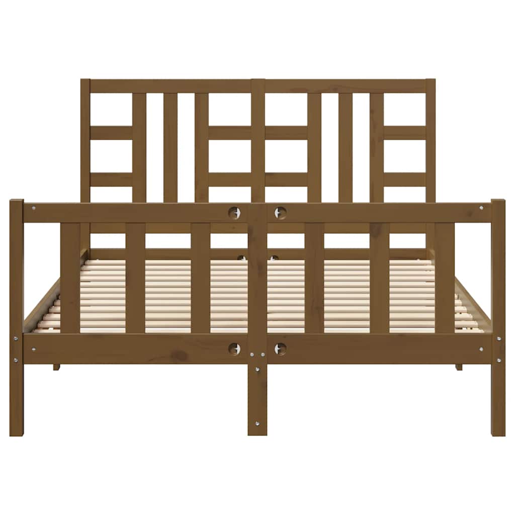 mézbarna tömör fa ágykeret fejtámlával 140 x 190 cm