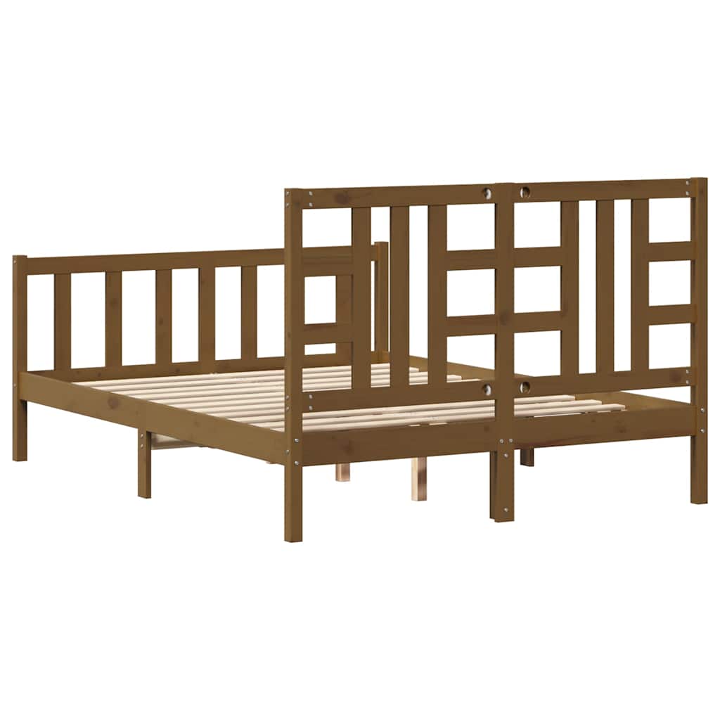 mézbarna tömör fa ágykeret fejtámlával 140 x 190 cm