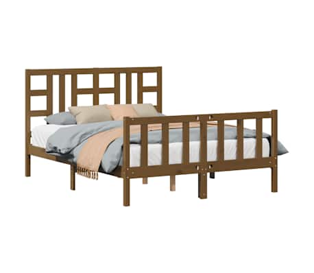 vidaXL Lovos rėmas su galvūgaliu, rudas, 140x190cm, medienos masyvas