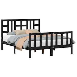 vidaXL Rúmgrind án Dýnu Svört 140x190 cm Gegnheil Viður