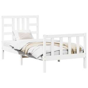 vidaXL Lovos rėmas be čiužinio, baltas, 90x200cm, pu&scaron;ies masyvas