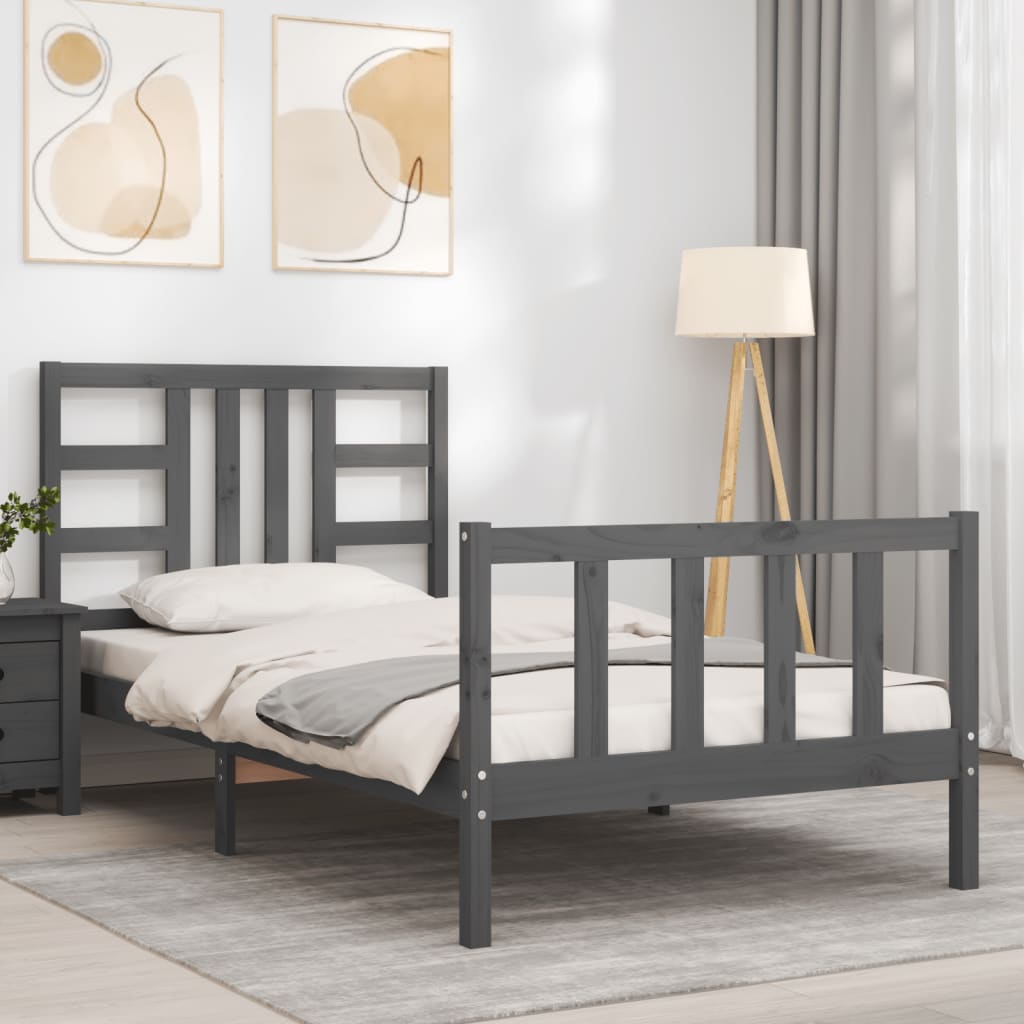 vidaXL Bed Frame with Headboard Grey 90x200 cm Solid Wood