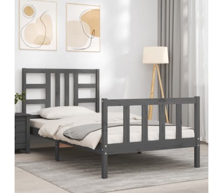 vidaXL Bed Frame with Headboard Grey 90x200 cm Solid Wood