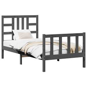 vidaXL Lovos rėmas su galvūgaliu, pilkas, 90x200cm, medienos masyvas