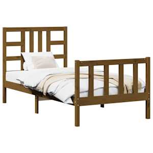 vidaXL Lovos rėmas su galvūgaliu, medaus rudas, 90x200cm, mediena