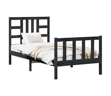 vidaXL Lovos rėmas su galvūgaliu, juodas, 90x200cm, medienos masyvas