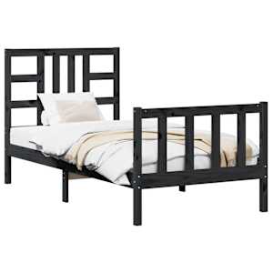 vidaXL Lovos rėmas su galvūgaliu, juodas, 90x200cm, medienos masyvas