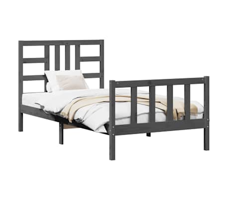 vidaXL Lovos rėmas su galvūgaliu, pilkas, 100x200cm, medienos masyvas