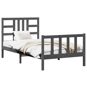 vidaXL Lovos rėmas su galvūgaliu, pilkas, 100x200cm, medienos masyvas