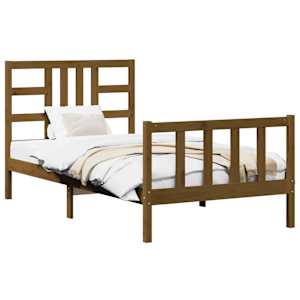 vidaXL Lovos rėmas su galvūgaliu, rudas, 100x200cm, medienos masyvas