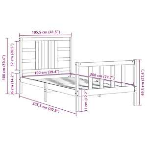 Rám postele s čelem černý 100 x 200 cm masivní dřevo - obrázek 12