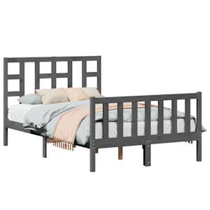 vidaXL Lovos rėmas su galvūgaliu, pilkas, 120x200cm, medienos masyvas