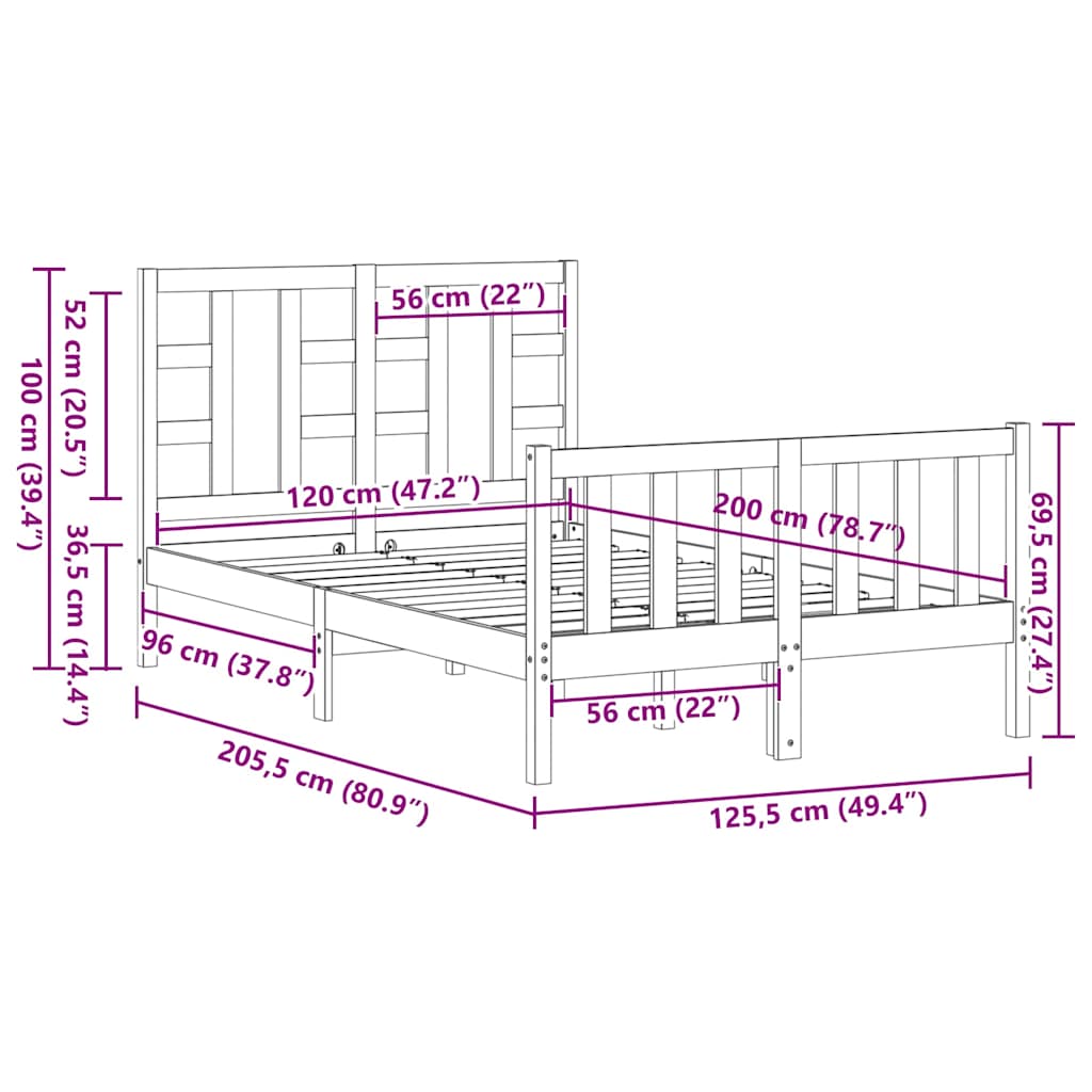 mézbarna tömör fa ágykeret fejtámlával 120 x 200 cm