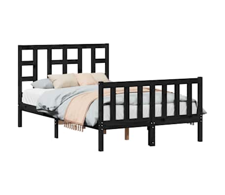 vidaXL Lovos rėmas su galvūgaliu, juodas, 120x200cm, medienos masyvas