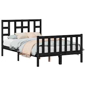 vidaXL Lovos rėmas su galvūgaliu, juodas, 120x200cm, medienos masyvas