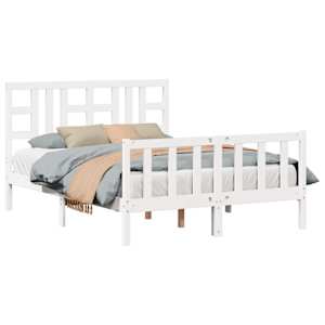 vidaXL Cadru de pat fără saltea, alb, 140x200 cm, lemn masiv pin