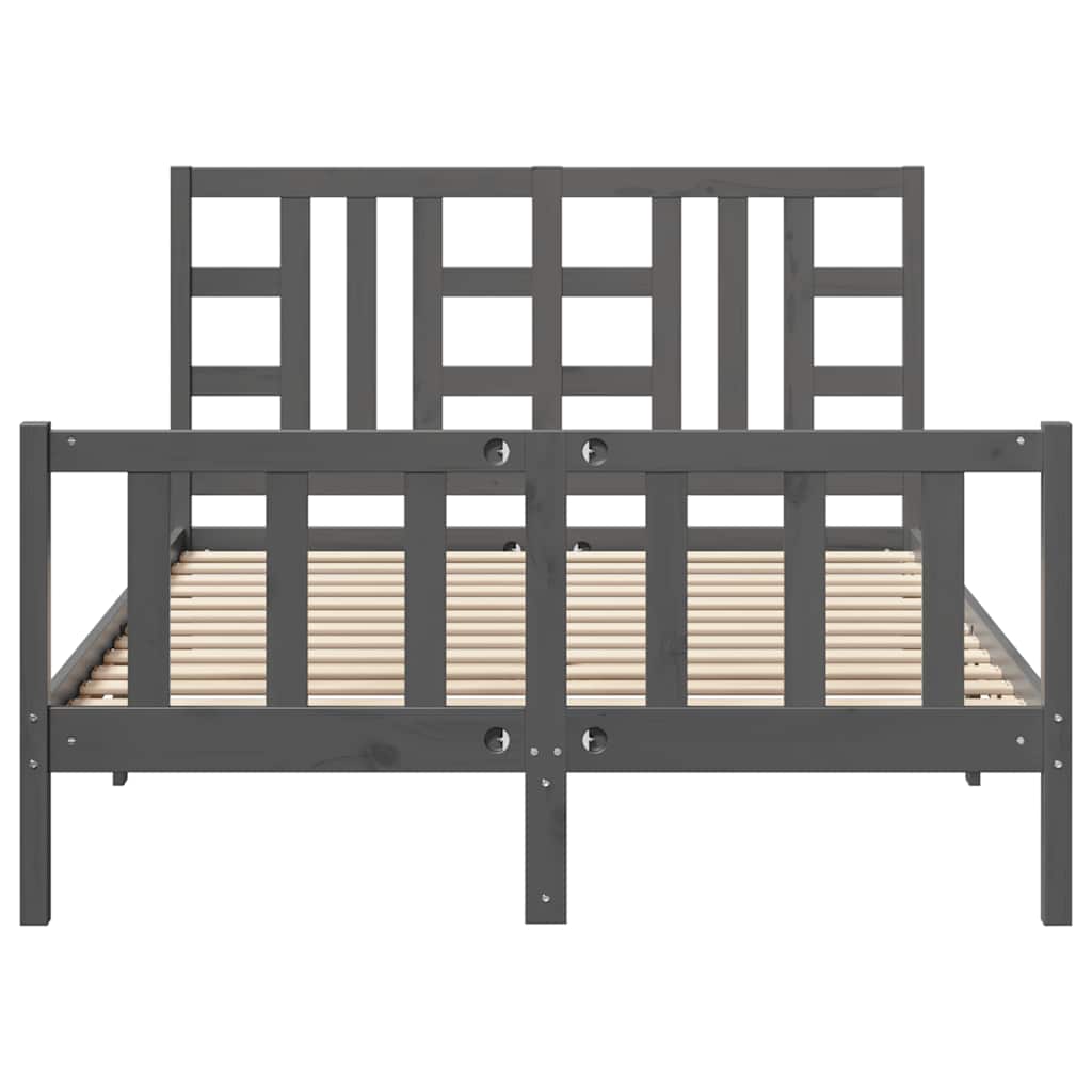 szürke tömör fa ágykeret fejtámlával 140 x 200 cm