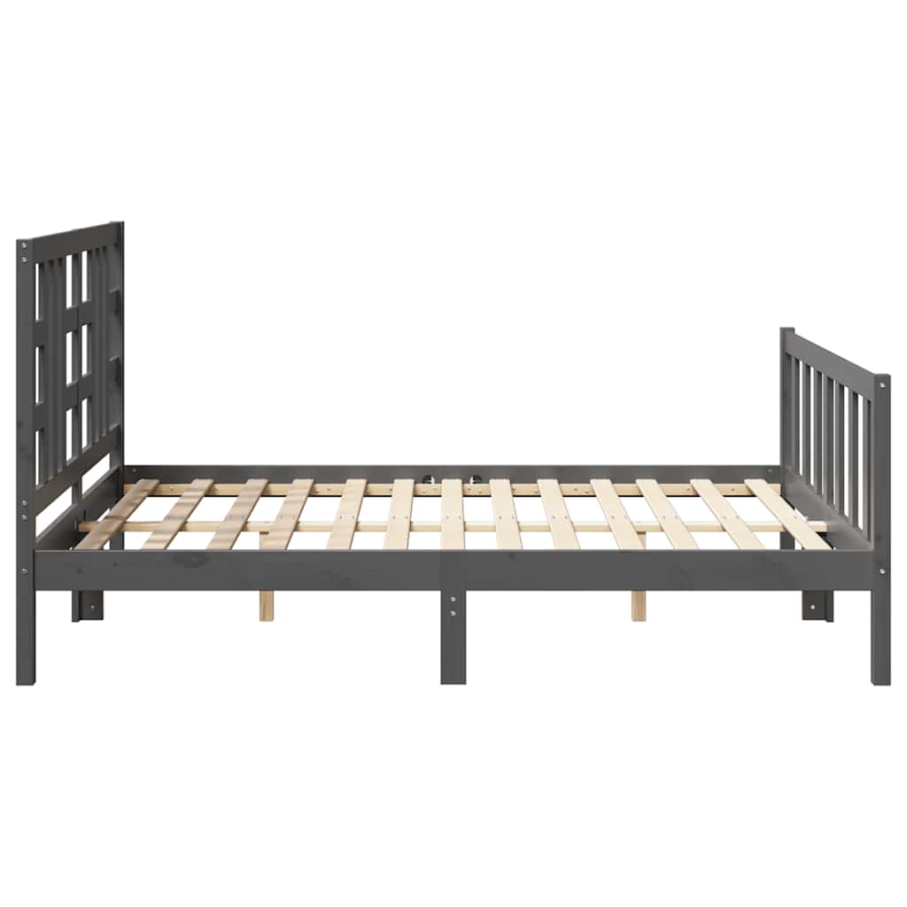 szürke tömör fa ágykeret fejtámlával 140 x 200 cm