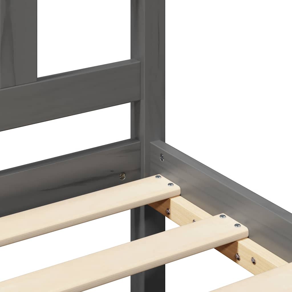 szürke tömör fa ágykeret fejtámlával 140 x 200 cm