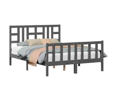 vidaXL Lovos rėmas su galvūgaliu, pilkas, 140x200cm, medienos masyvas