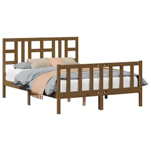 vidaXL Lovos rėmas su galvūgaliu, rudas, 140x200cm, medienos masyvas