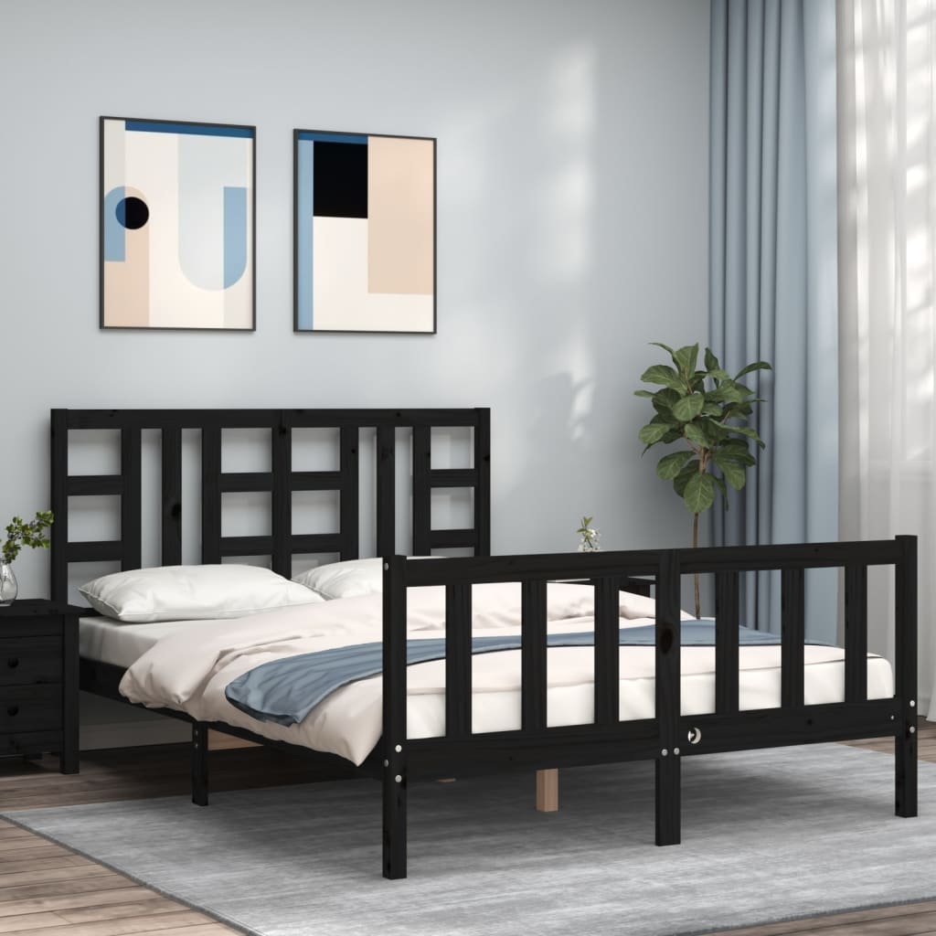 Cadru de pat cu tăblie, negru, 140x200 cm, lemn masiv