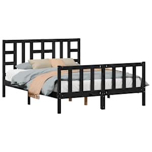 vidaXL Lovos rėmas su galvūgaliu, juodas, medienos masyvas, didelis