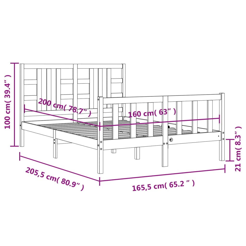 Posteljni okvir z vzglavjem 160x200 cm trden les