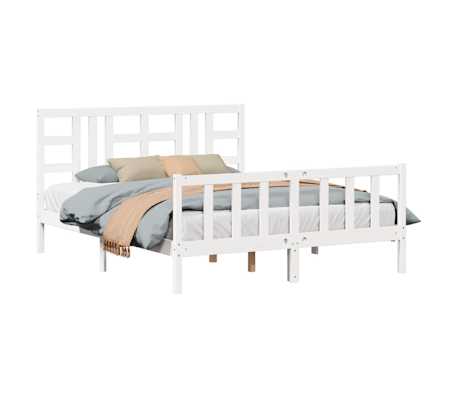 vidaXL Lovos rėmas be čiužinio, baltas, 160x200cm, pu&scaron;ies masyvas