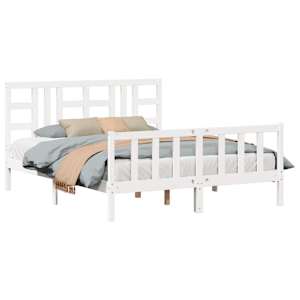 vidaXL Lovos rėmas be čiužinio, baltas, 160x200cm, pu&scaron;ies masyvas