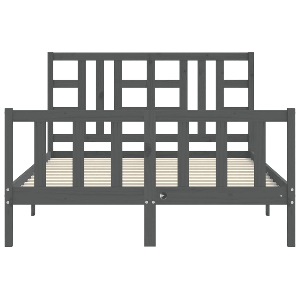 Cadru de pat cu tăblie, gri, 160x200 cm, lemn masiv