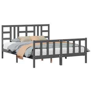 vidaXL Lovos rėmas su galvūgaliu, pilkas, 160x200cm, medienos masyvas