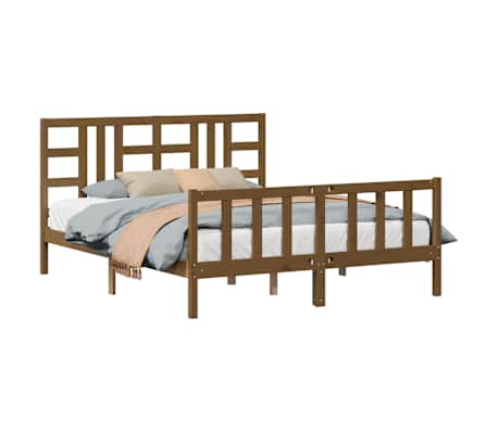 vidaXL Lovos rėmas su galvūgaliu, rudas, 160x200cm, medienos masyvas