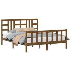 vidaXL Lovos rėmas su galvūgaliu, rudas, 160x200cm, medienos masyvas