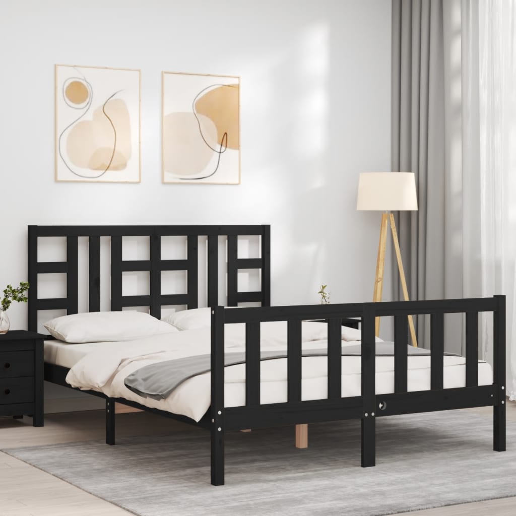 vidaXL Estructura de cama con cabecero madera maciza negro 160x200 cm