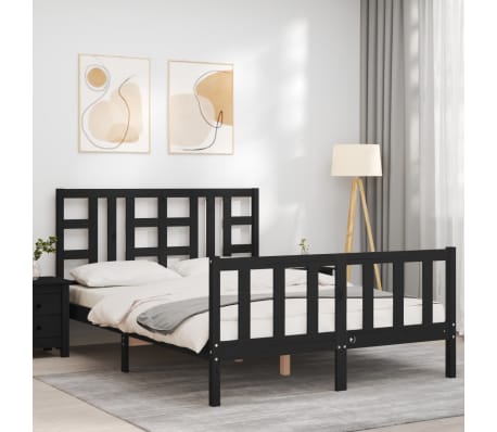 vidaXL Estructura de cama con cabecero madera maciza negro 160x200 cm