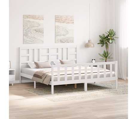 vidaXL Lovos rėmas su galvūgaliu, baltas, 180x200cm, medienos masyvas