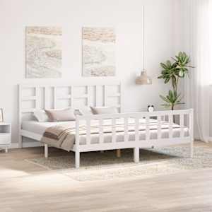 vidaXL Lovos rėmas su galvūgaliu, baltas, 180x200cm, medienos masyvas