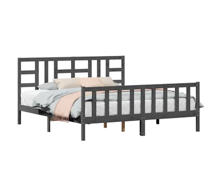 vidaXL Lovos rėmas su galvūgaliu, pilkas, 180x200cm, medienos masyvas