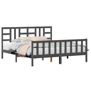 vidaXL Lovos rėmas su galvūgaliu, pilkas, 180x200cm, medienos masyvas