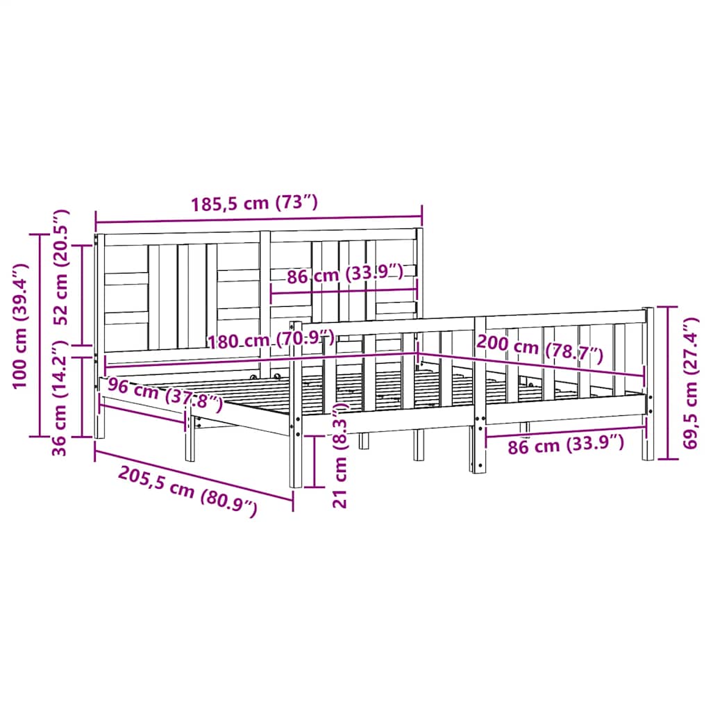 mézbarna tömör fa ágykeret fejtámlával 180 x 200 cm