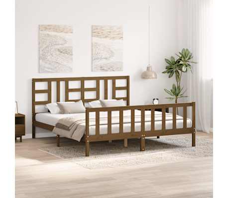 vidaXL Lovos rėmas su galvūgaliu, rudas, 180x200cm, medienos masyvas