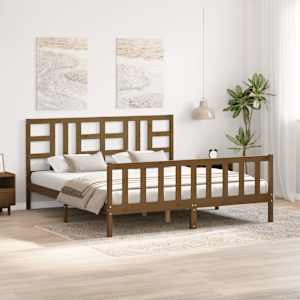 vidaXL Lovos rėmas su galvūgaliu, rudas, 180x200cm, medienos masyvas