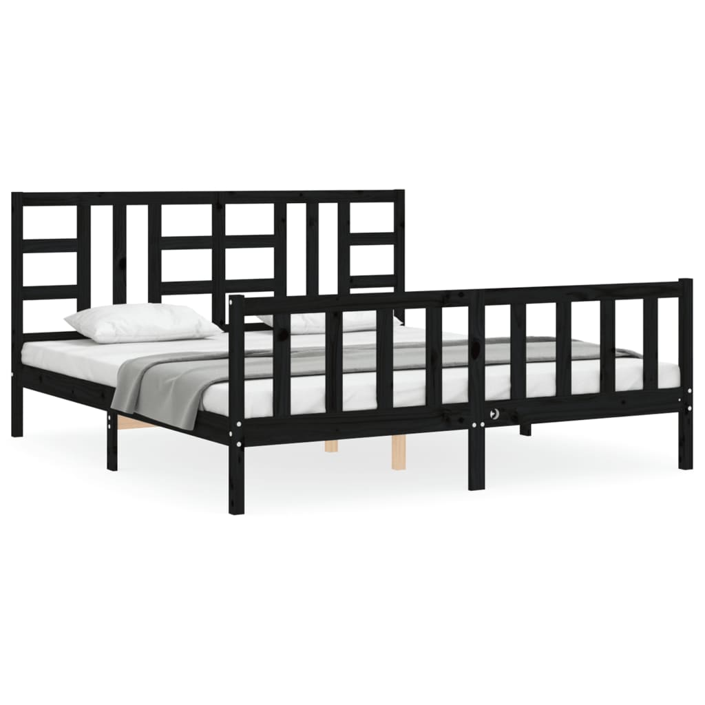 vidaXL Bedframe met hoofdbord massief hout zwart 180x200 cm