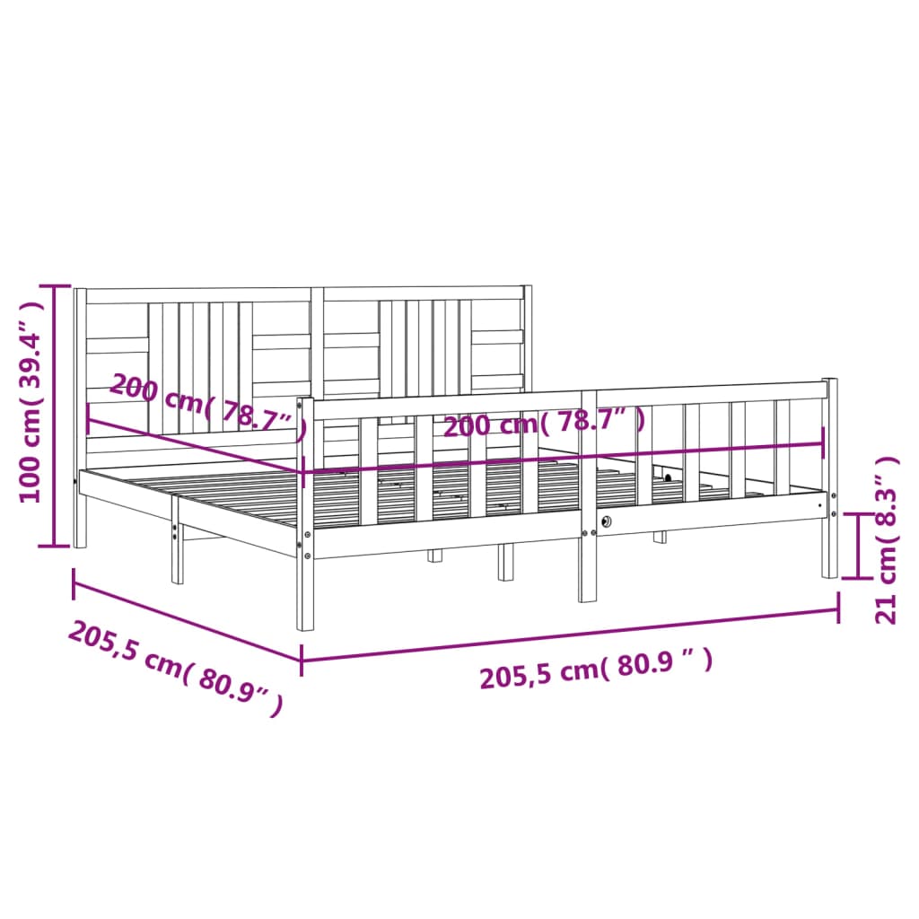 Posteljni okvir z vzglavjem bel 200x200 cm trden les